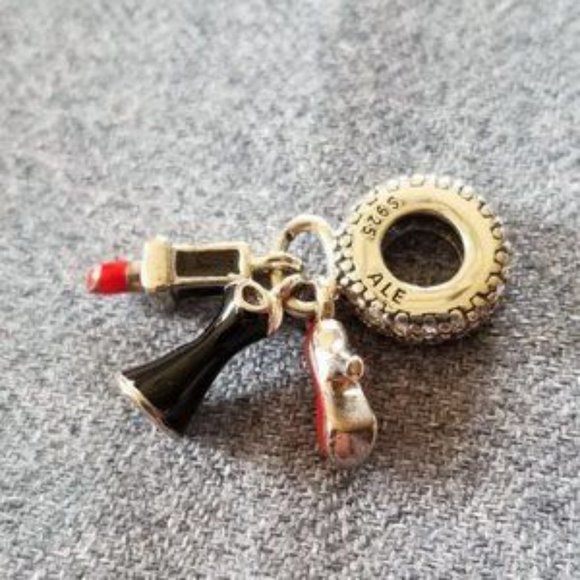 Pandora Dangle W/ Stiletto, Dress, Lipstick, Clear CZ & Enamel - Picture 3 of 6